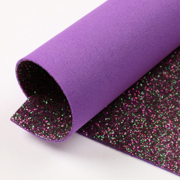 Fogli Gomma Crepla Glitter 14 colori spessore 1,6mm - Misura 33x25cm - Viola-Verde