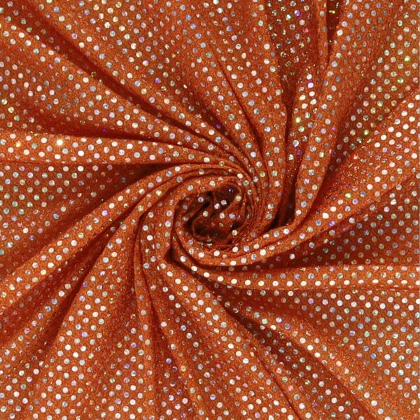 Tessuto Maglina Lurex con Paillettes Cangianti Effetto Madreperla - Arancio - Mezzo Metro