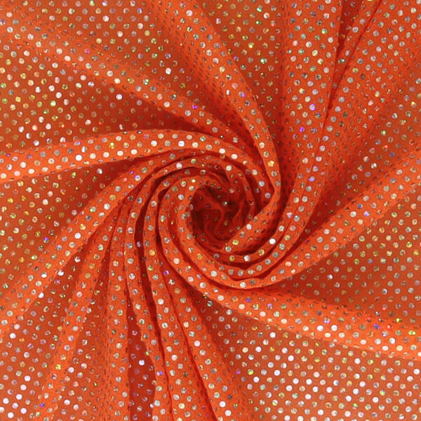 Tessuto Maglina Lurex con Paillettes Cangianti Effetto Madreperla - Arancio Fluo - Mezzo Metro