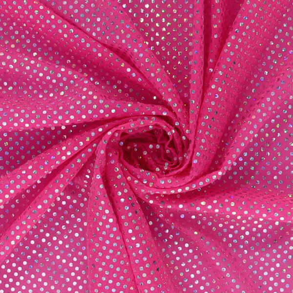 Tessuto Maglina Lurex con Paillettes Cangianti Effetto Madreperla - Fucsia Fluo - Mezzo Metro