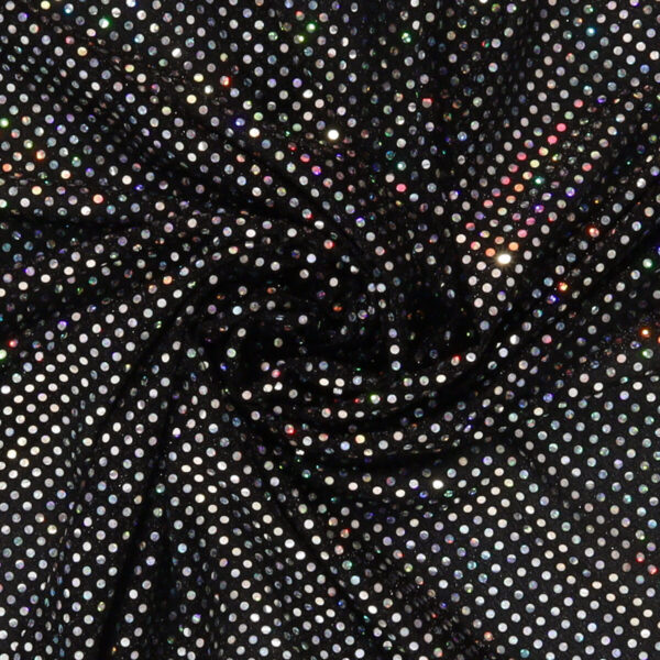 Tessuto Maglina Lurex con Paillettes Cangianti Effetto Madreperla - Nero