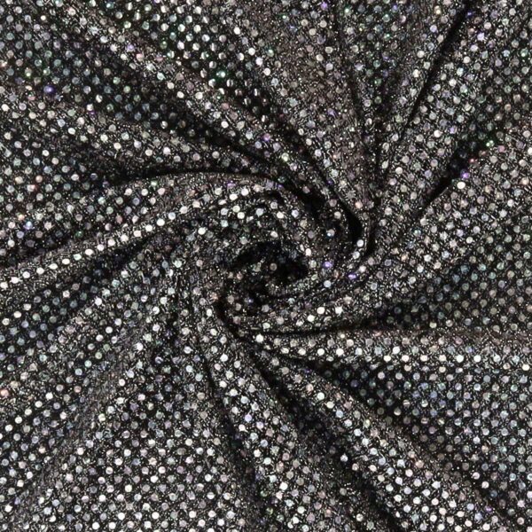 Tessuto Maglina Lurex con Paillettes Cangianti Effetto Madreperla - Nero Argento - Mezzo Metro