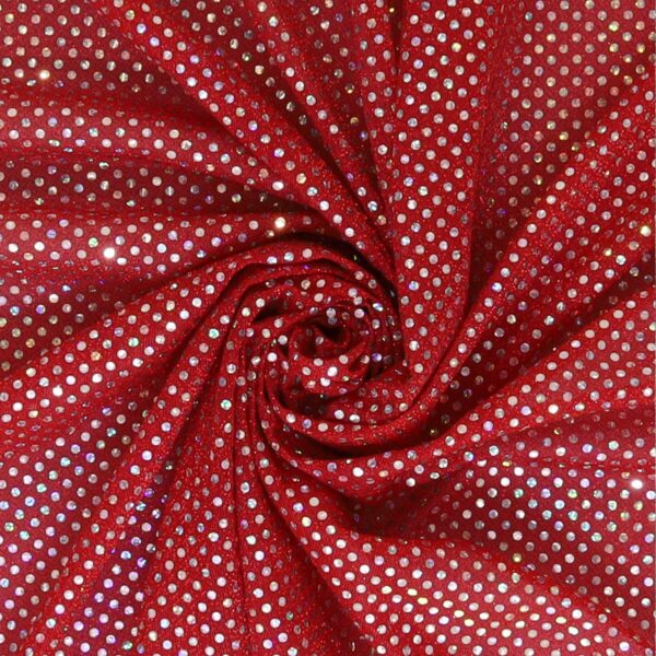 Tessuto Maglina Lurex con Paillettes Cangianti Effetto Madreperla - Rosso - Mezzo Metro