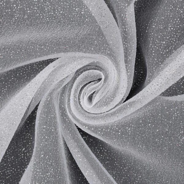 Tessuto Organza Glitter - Bianco Glitter Argento - Mezzo Metro