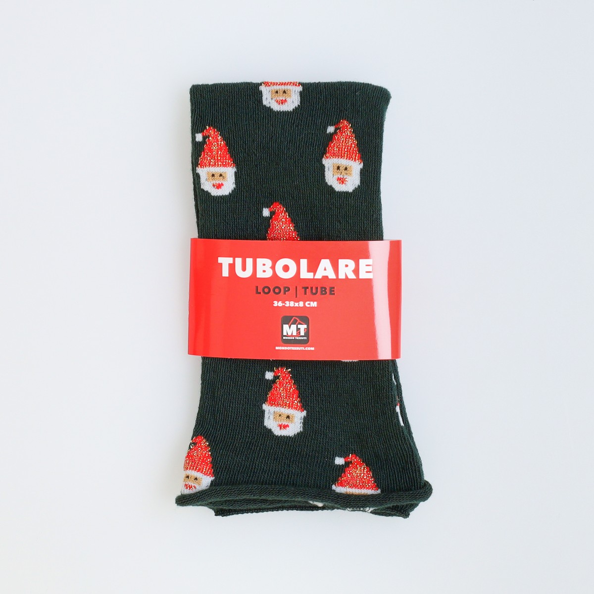 Tubolare Elasticizzato In Maglia - Babbo Natale Cappello Glitter 8cm Verde Inglese