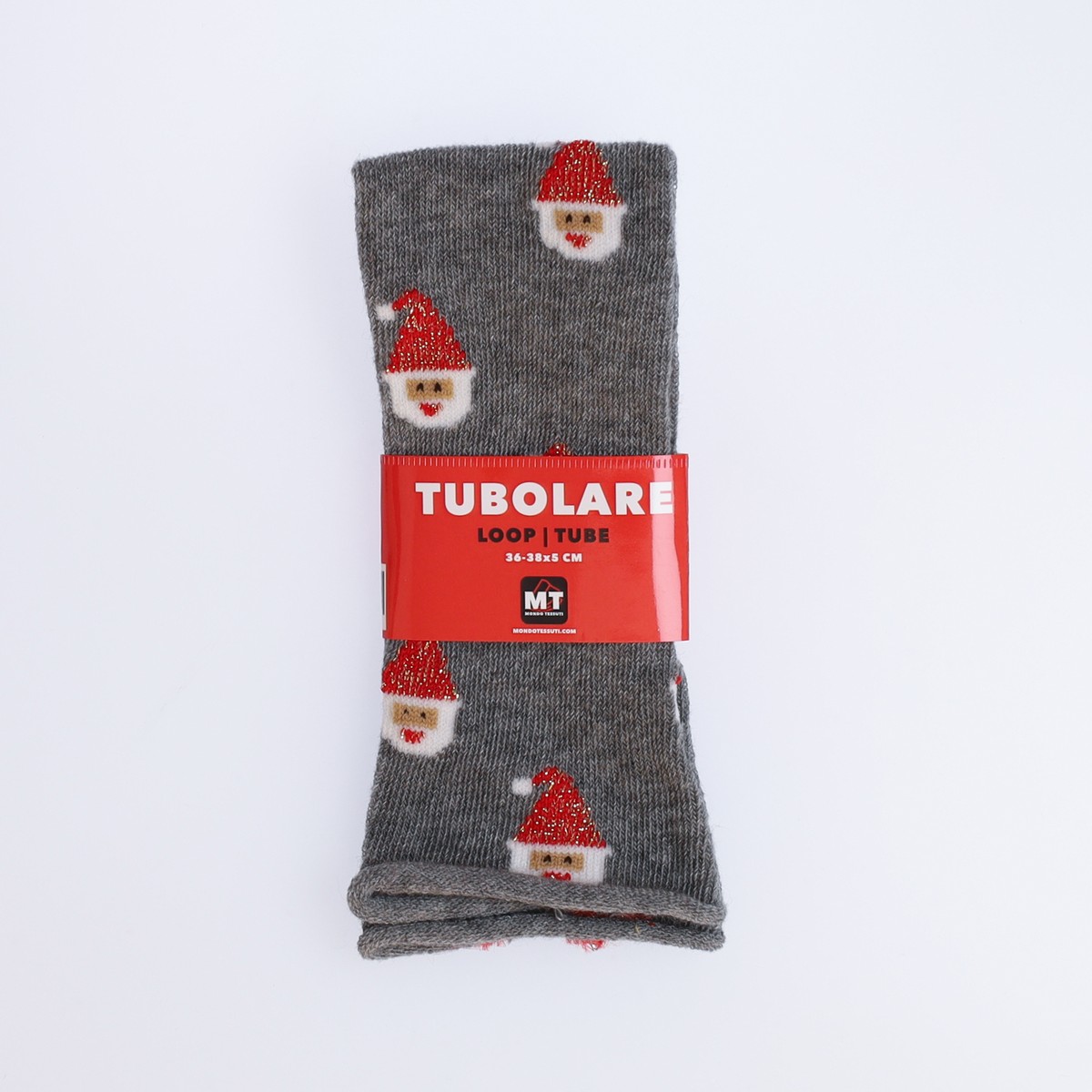 Tubolare Elasticizzato In Maglia - Babbo Natale Cappello Glitter 5cm Grigio Scuro