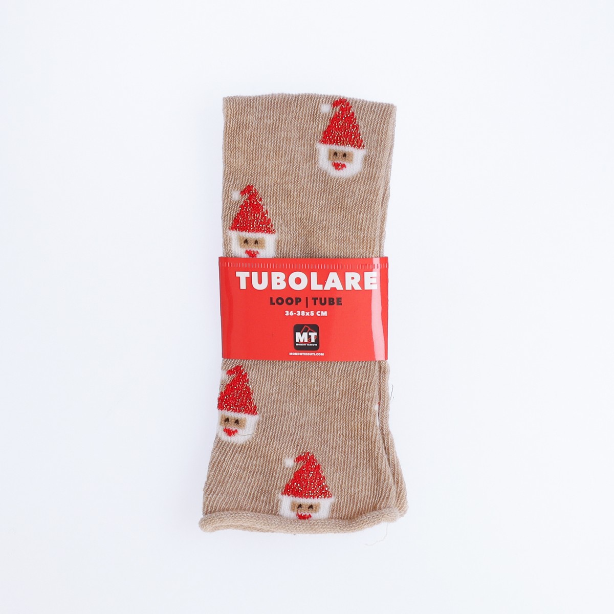 Tubolare Elasticizzato In Maglia - Babbo Natale Cappello Glitter 5cm Tortora