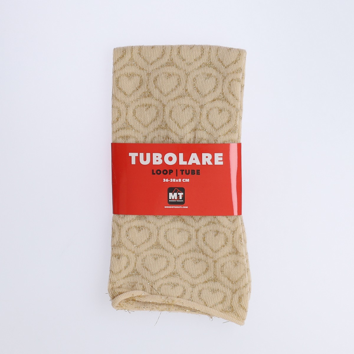 Tubolare Elasticizzato In Maglia - Cuore Glitter 8cm Panna