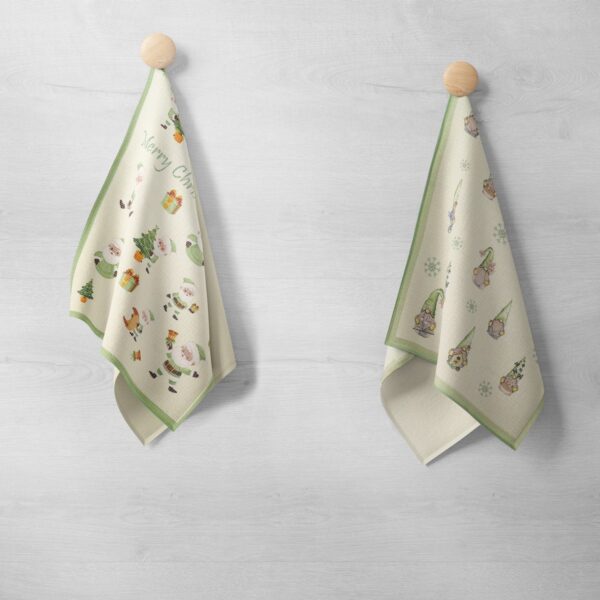 Canovaccio Cucina Stampato - Babbo Natale Pastello Verde & Gnomi Pastello Verde