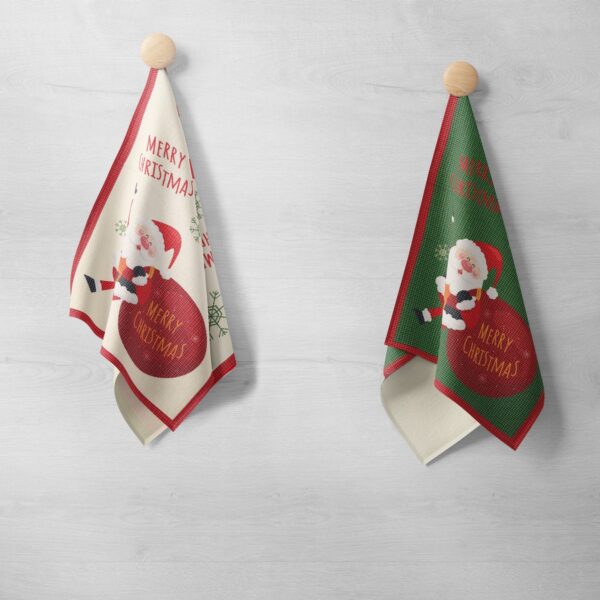 Canovaccio Cucina Stampato - Babbo Natale Con Sacco Panna & Babbo Natale Con Sacco Verde
