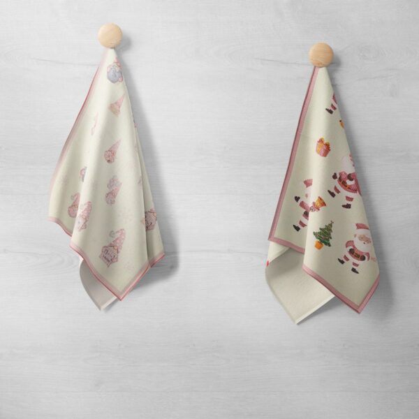 Canovaccio Cucina Stampato - Gnomi Pastello Rosa & Babbo Natale Pastello Rosa