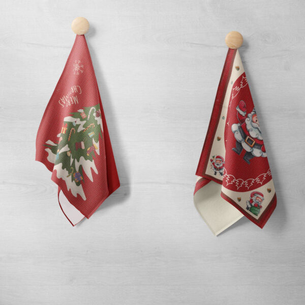 Canovaccio Cucina Stampato - Albero Innevato & Babbo Natale Merry Christmas