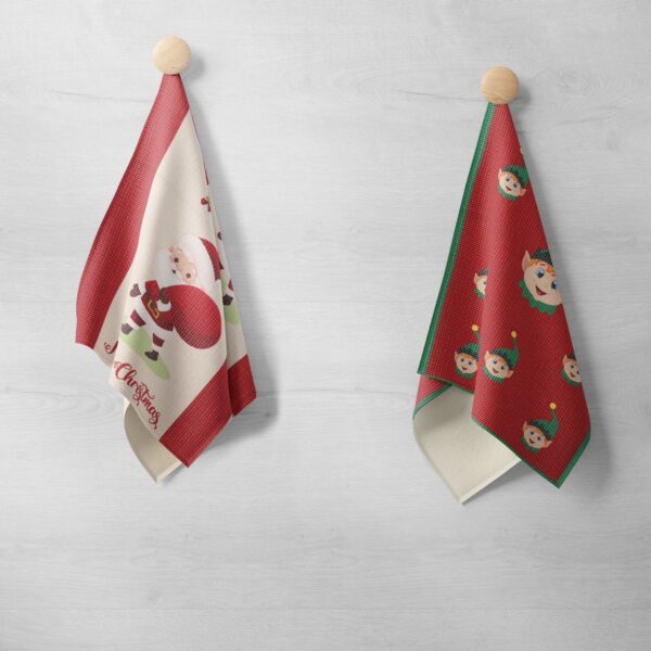 Canovaccio Cucina Stampato - Babbo Natale Sacco E Albero & Faccine Di Elfo