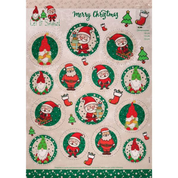 Pannello Pannolenci Stampa Natalizia Strass Applicati - Babbo Natale e Gnomi Verde