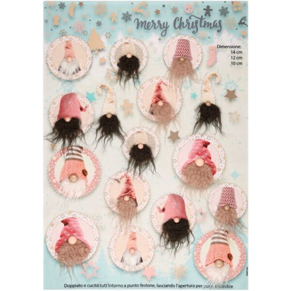 Pannello Pannolenci Stampa Natalizia Barba Applicata - Gnomi Con Barba - Cappelli Rosa