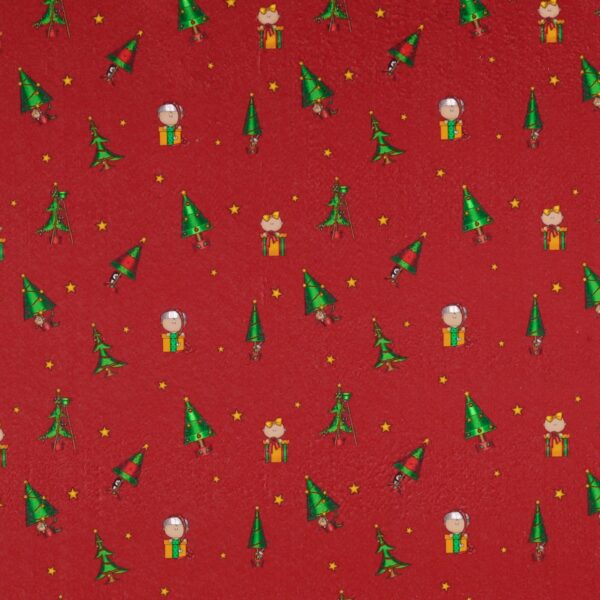 Panno Lenci Stampato All Over - Alberi Natale Stelle Fondo Rosso