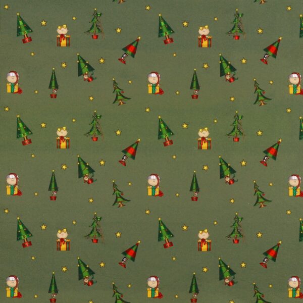 Panno Lenci Stampato All Over - Alberi Natale Stelle Fondo Verde