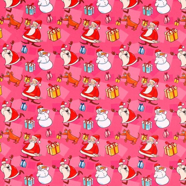 Panno Lenci Stampato All Over - Babbo Natale Cartoon Fucsia