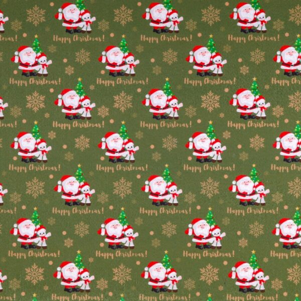Panno Lenci Stampato All Over - Babbo Natale E Orsetto Verde