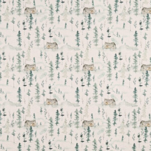 Panno Lenci Stampato All Over - Casette Alberi Fondo Panna