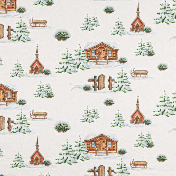 Panno Lenci Stampato All Over - Casette Innevate Celeste