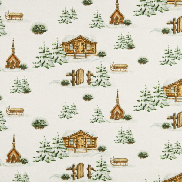 Panno Lenci Stampato All Over - Casette Innevate Verde