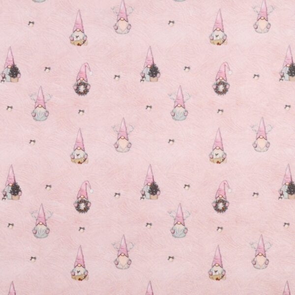 Panno Lenci Stampato All Over - Gnomi Cappello Rosa Fondo Rosa