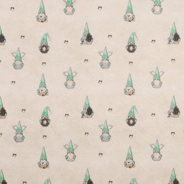 Panno Lenci Stampato All Over - Gnomi Cappello Verde Fondo Panna