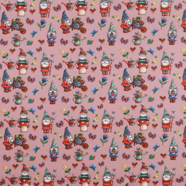 Panno Lenci Stampato All Over - Gnomi Colorati Fondo Rosa Antico