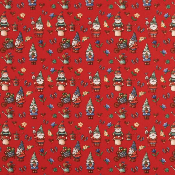 Panno Lenci Stampato All Over - Gnomi Colorati Fondo Rosso - Mezzo Metro