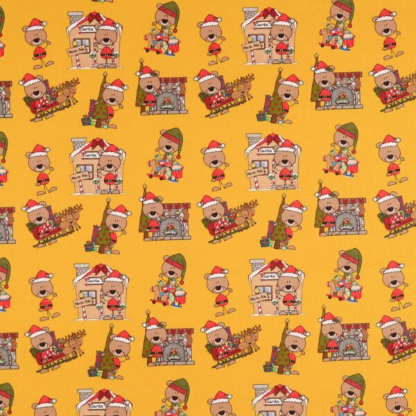 Panno Lenci Stampato All Over - Orsacchiotto E Casa Giallo