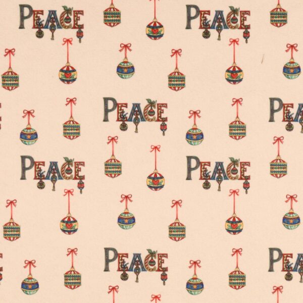 Panno Lenci Stampato All Over - Palle Di Natale Scritta Peace Panna - Mezzo Metro