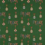 Panno Lenci Stampato All Over - Palle Di Natale Scritta Peace Verde - Mezzo Metro