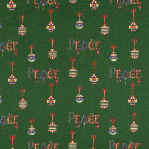 Panno Lenci Stampato All Over - Palle Di Natale Scritta Peace Verde