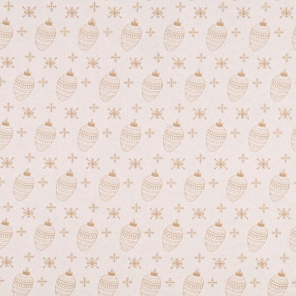 Panno Lenci Stampato All Over - Palline Natalizie Beige Fondo Bianco - Mezzo Metro