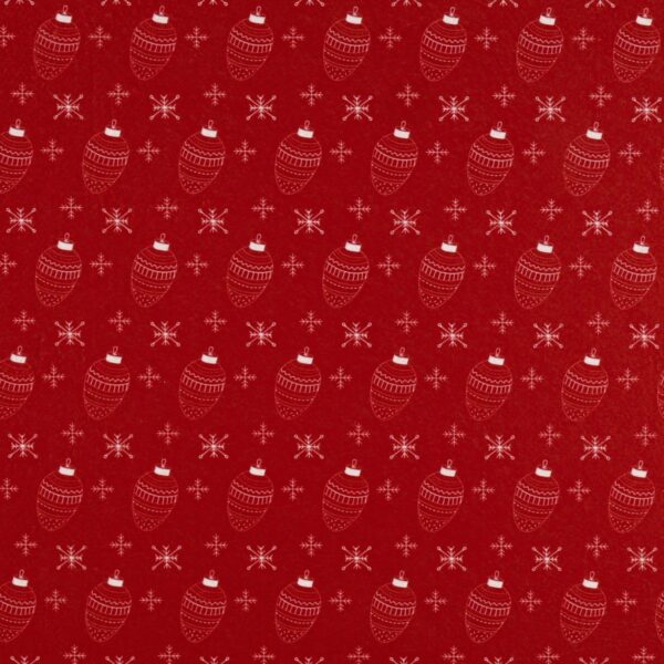 Panno Lenci Stampato All Over - Palline Natalizie Bianco Fondo Rosso - Mezzo Metro