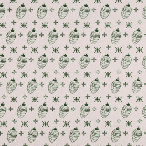 Panno Lenci Stampato All Over - Palline Natalizie Verde Fondo Bianco