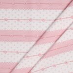 Tessuto Piquet di Cotone Stampato - Bottoni e Pois Rosa - Mezzo Metro