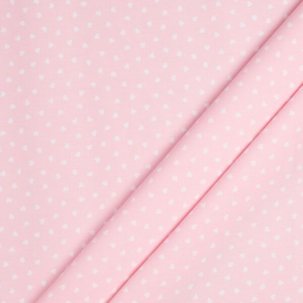 Tessuto Piquet di Cotone Stampato - Cuore Bianco Fondo Rosa - Mezzo Metro