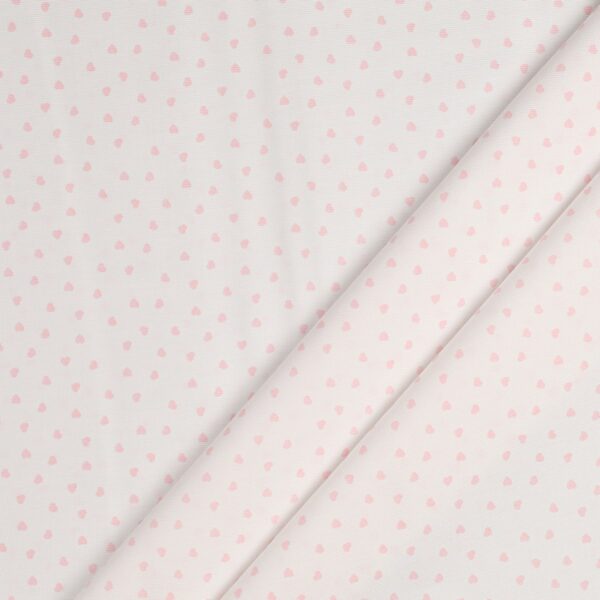 Tessuto Piquet di Cotone Stampato - Cuore Rosa Fondo Bianco