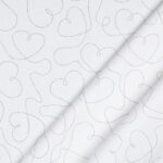 Tessuto Piquet di Cotone Stampato - Cuori Uniti Glitter Argento Fondo Bianco