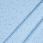 Tessuto Piquet di Cotone Stampato - Cuori Uniti Glitter Argento Fondo Celeste