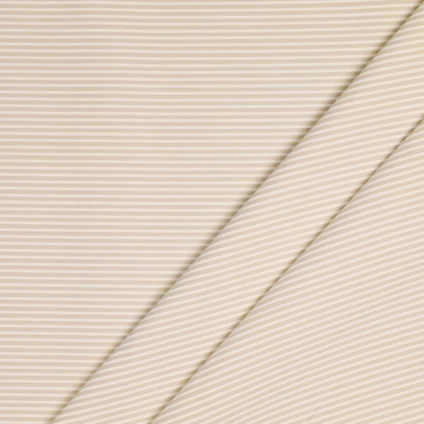 Tessuto Piquet di Cotone Stampato - Riga Bianca Fondo Beige
