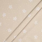 Tessuto Piquet di Cotone Stampato - Stella Sorridente Glitter Beige - Mezzo Metro