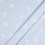 Tessuto Piquet di Cotone Stampato - Stella Sorridente Glitter Celeste - Mezzo Metro