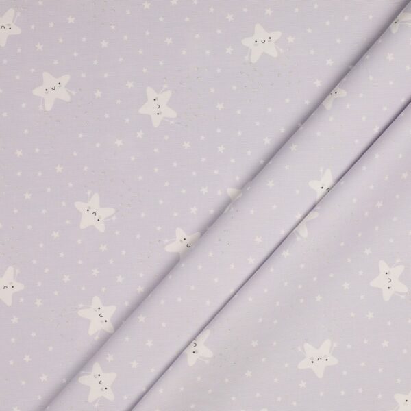 Tessuto Piquet di Cotone Stampato - Stella Sorridente Glitter Grigio - Mezzo Metro