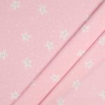 Tessuto Piquet di Cotone Stampato - Stella Sorridente Glitter Rosa - Mezzo Metro