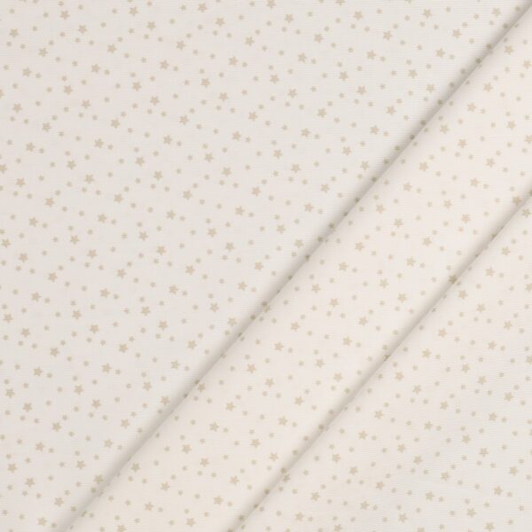 Tessuto Piquet di Cotone Stampato - Stelline Beige Fondo Bianco
