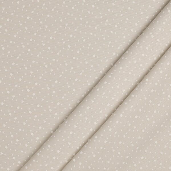 Tessuto Piquet di Cotone Stampato - Stelline Bianche Fondo Beige