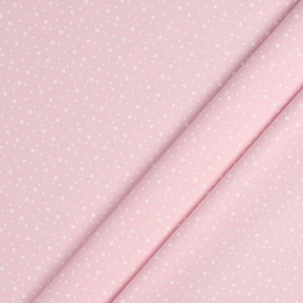 Tessuto Piquet di Cotone Stampato - Stelline Bianche Fondo Rosa - Mezzo Metro